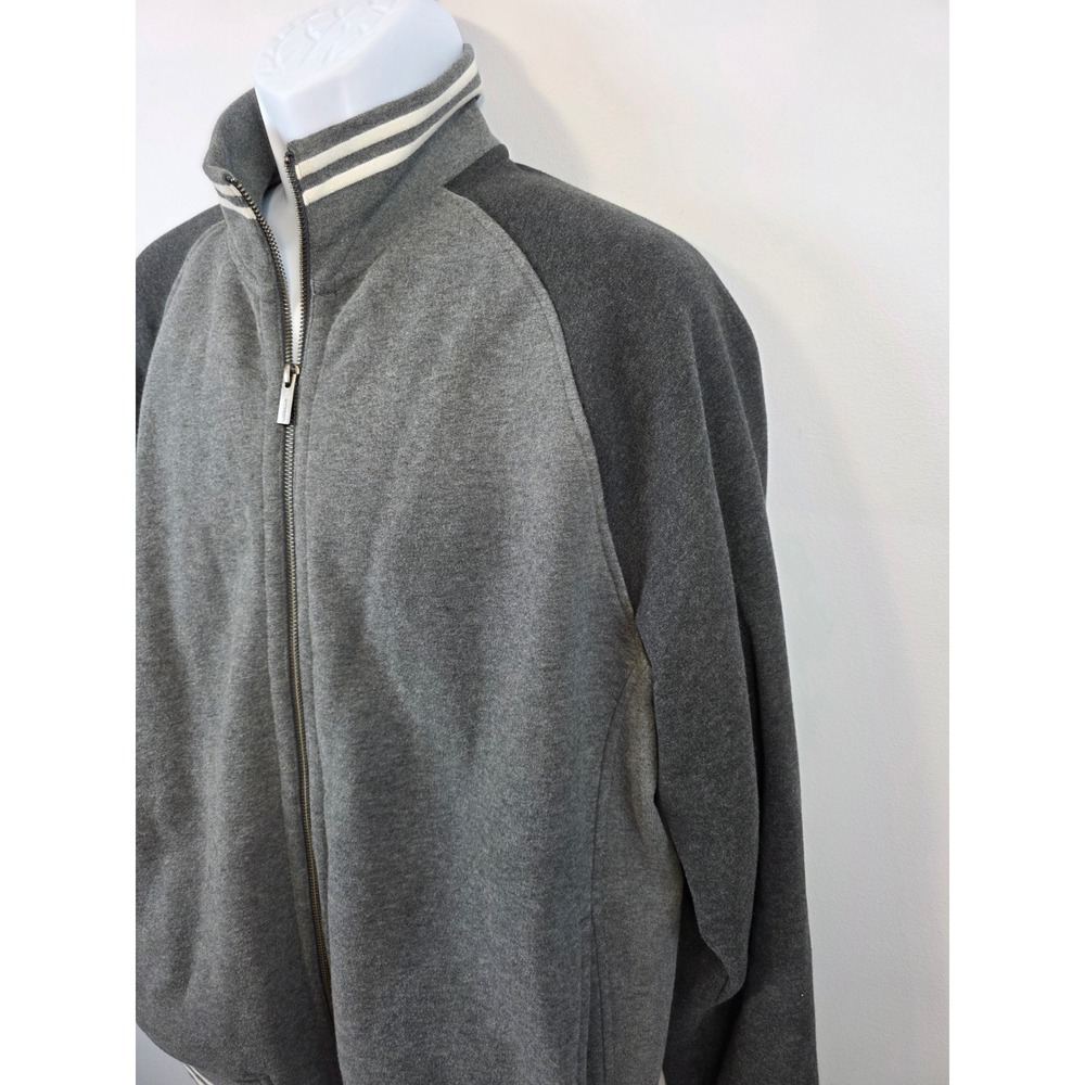 Lands End Serious Sweats Mens Large Grey Full Zip Track Jacket Mock Neck Striped - Picture 2 of 9